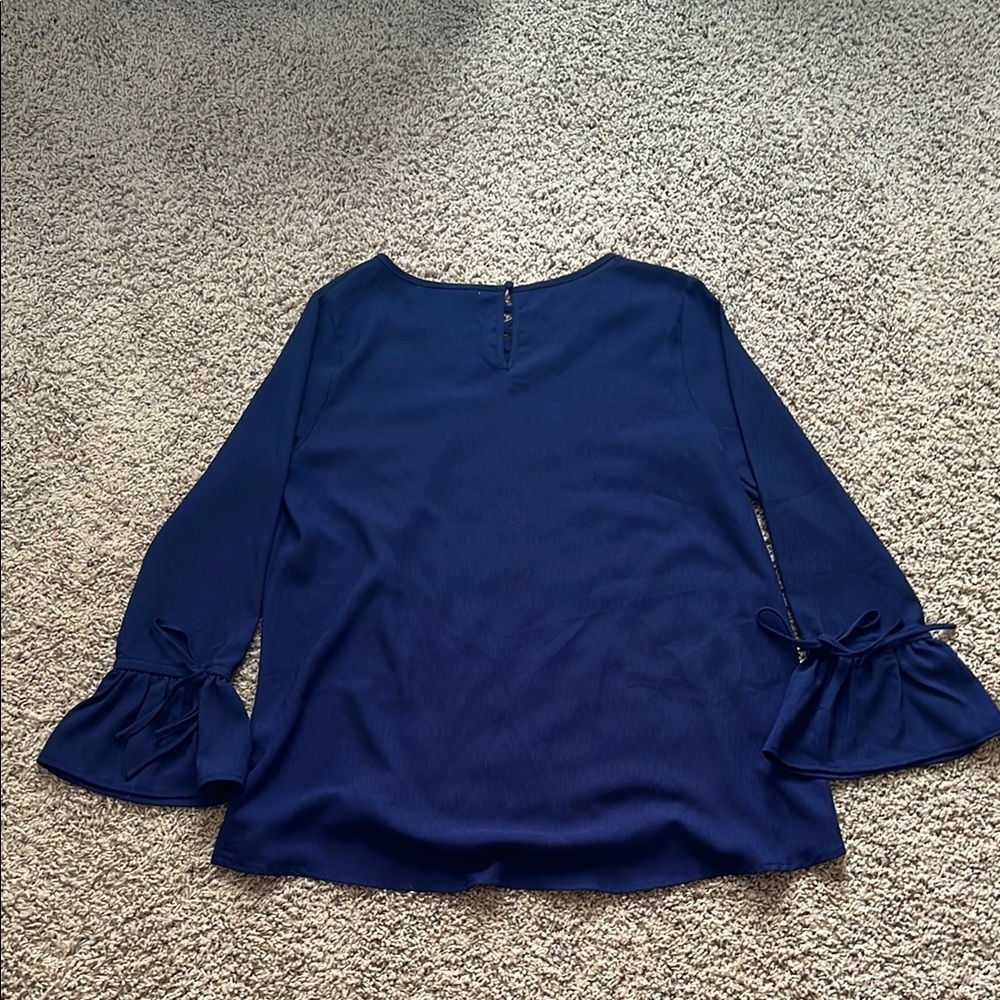 Blue Ruffled Blouse with Tie Front - Picture 5 of 6